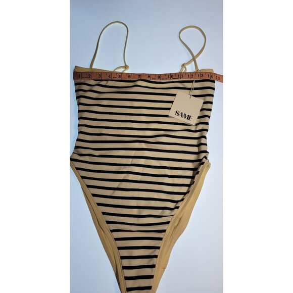 SAME Los Angeles Swim Womens One Piece ColorBlock Stripped Navy Blue Large - Picture 6 of 13